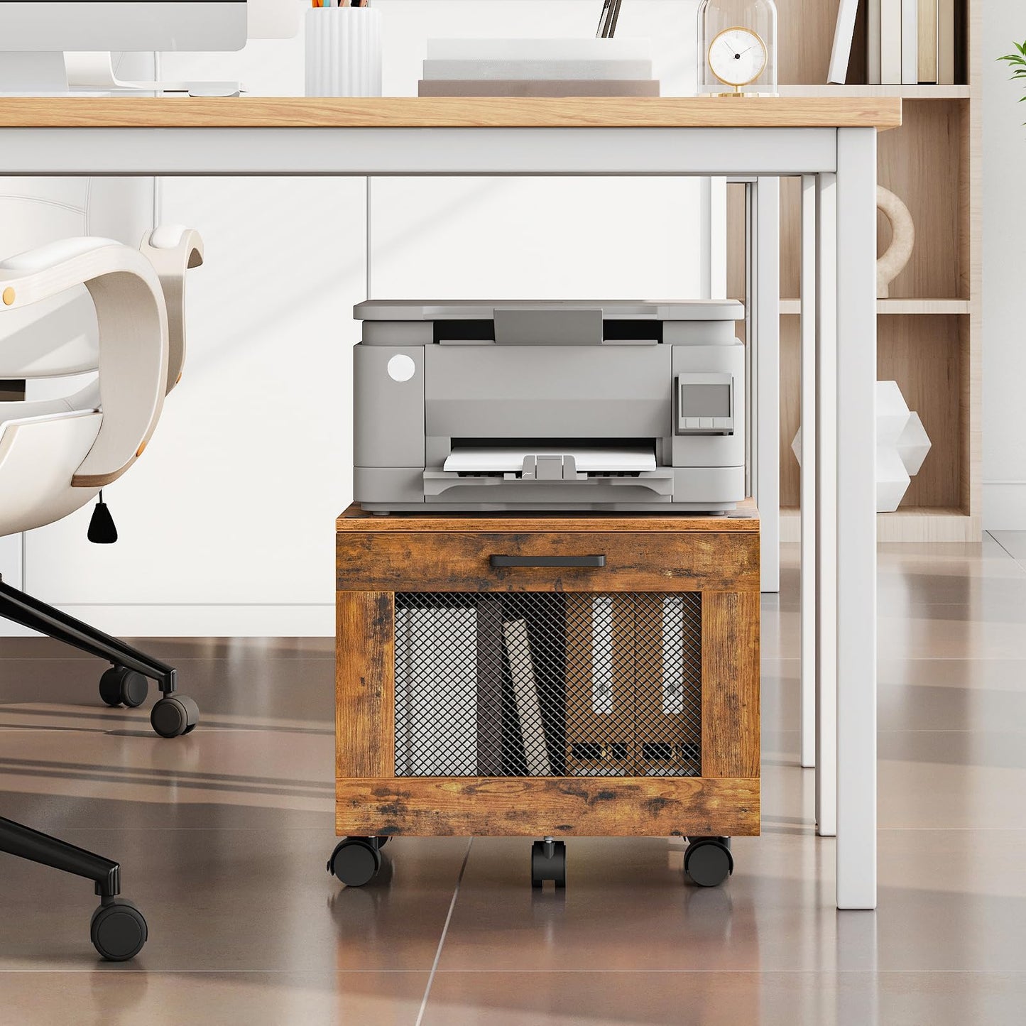 HOOBRO File Cabinet, Rolling File Cart, Under Desk Small Filing Cabinet, File Organizer Box, Home Office File Basket with Drawer for A4, Letter Files, Rustic Brown and Black BF11WJ01G1