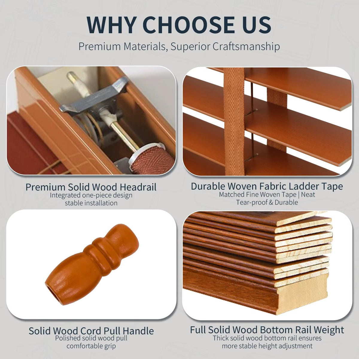 2" Slats Wood Blinds for Indoor Windows, Dark Walnut 36" WX48 H