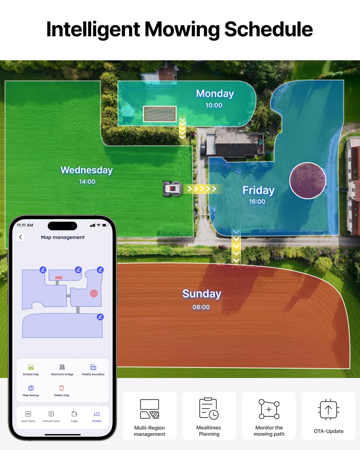 ANTHBOT M5 Robot Lawn Mower 1/8 Acre, Dual Vision+Full-Band RTK Robotic Lawnmower, No Perimeter Wire, App Control Obstacle Avoidance, 45% Slope, Cutting Height, Multi-Zone Mapping