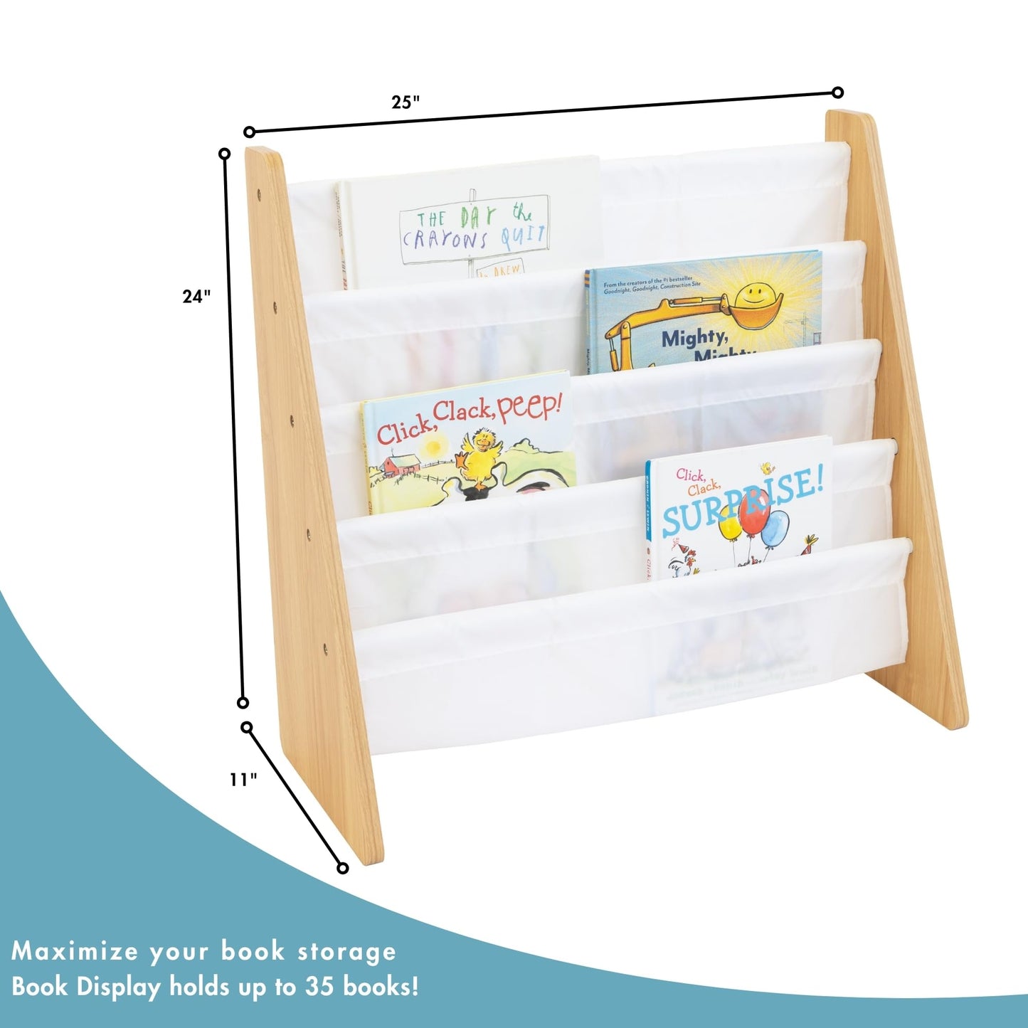 Humble Crew Kids Bookshelf, 4-Tier Front-Facing Book Display Organizer, Montessori Toddler Bookcase for Playroom, Bedroom & Reading Corner, Natural Wood/White