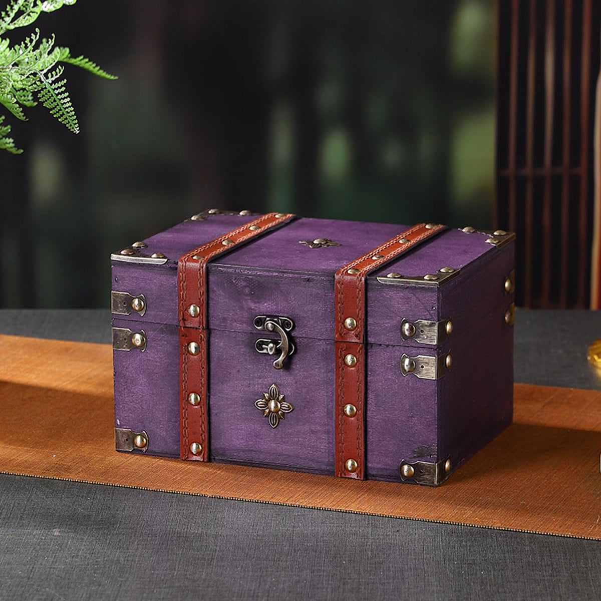 Vintage Treasure Chest Box, Wooden Jewelry Storage Organizer, 8.5x6x5in