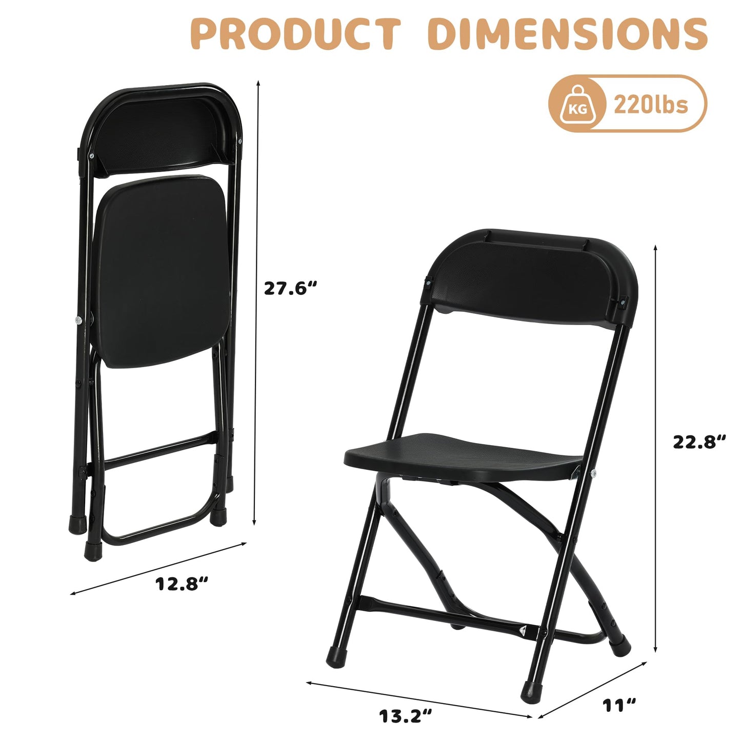 LING RONG 4 Pack Kids Black Plastic Folding Chair with Metal Frame for Toddler&Children, Lightweight and Stackable Foldable Seats for Indoor, Outdoor, Classrooms, Desks, Parties, Events