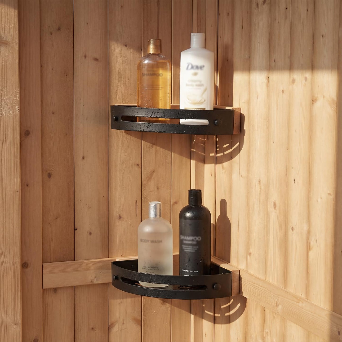 MOUMON Outside Shower Enclosure with Lockable Door, Cedar Wood Privacy Outdoor Shower Stall with Hooks & Shelves, Outdoor Changing Room Wash Station for Pool Beach, Natural, 65.7”D x 65.7”W x 83.7”H