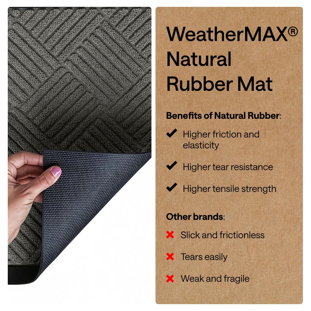 GORILLA GRIP WeatherMAX Door Mat, Indoor Outdoor Use, 29x17 Gray Diamond