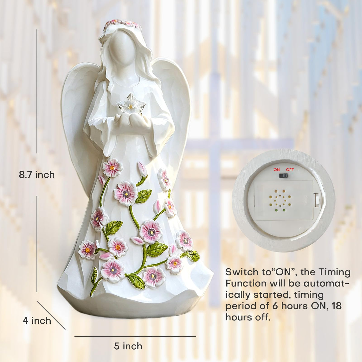 Guardian Angel Figurines Resin with Light Star Battery Operated Gift Decor