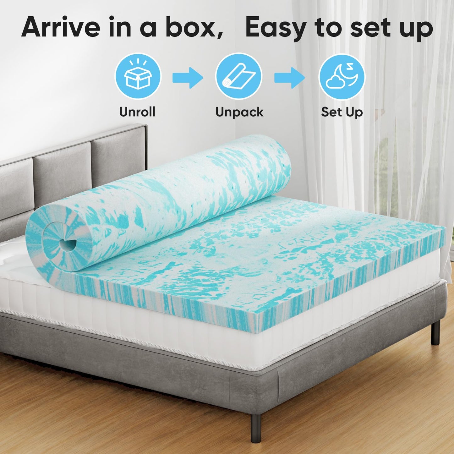 OLIXIS Gel Memory Foam Mattress Topper, Twin XL 2 Inch, Cooling Gel Infused Soft Comfy Breathable, Pressure-Relieving, CertiPUR-US Certified