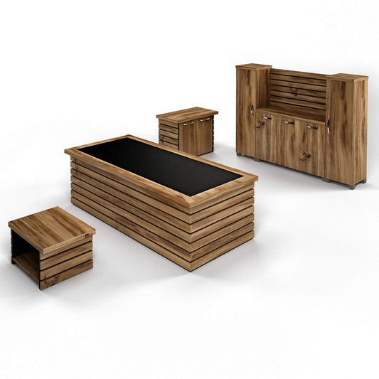 Casa Mare 87" Wood Office Furniture Set of 4pcs | Executive Desk w/Leather Pad | Large Storage Cabinet w/Chrome Handles & Legs | Modern File Cabinet | Coffee Table | Sturdy Farmhouse Home Workstation