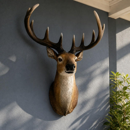 Antlered Stag Head Wall Decor, 3D Hand-Painted Resin Animal Head Sculpture