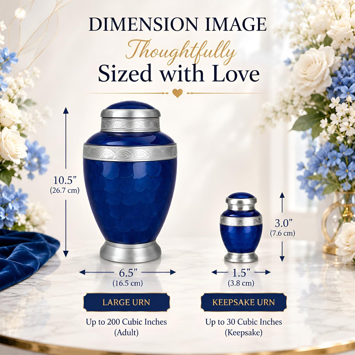 Silver & Blue Cremation Urns for Human Ashes Adult Burial Urn Set of 6