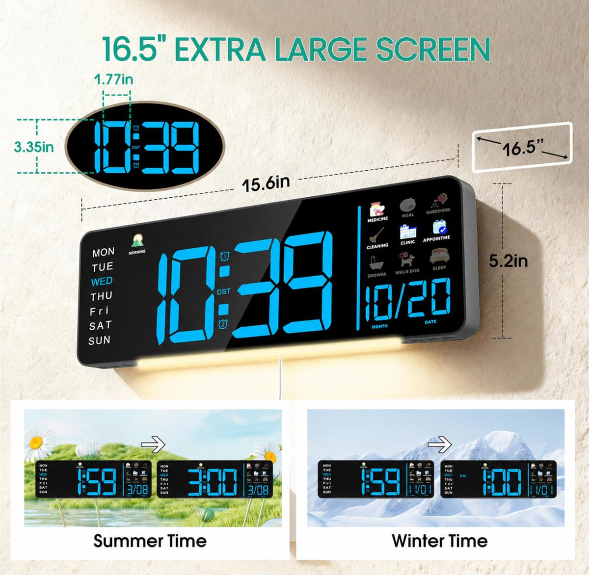 Hoifen 16" Large Digital Wall Clock with Remote, LED Day & Date Display