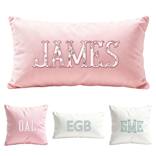 Custom Embroidered Floral Monogram Throw Pillow Cover Personalized Vintage