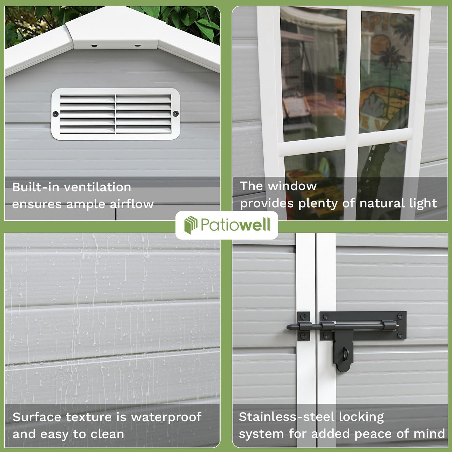 Patiowell 6 x 4 FT Plastic Outdoor Storage Shed with Floor, Resin Outside Sheds with Window, Garden Tool Shed with Lockable Door for Patio Storage, Backyard, Light Gray