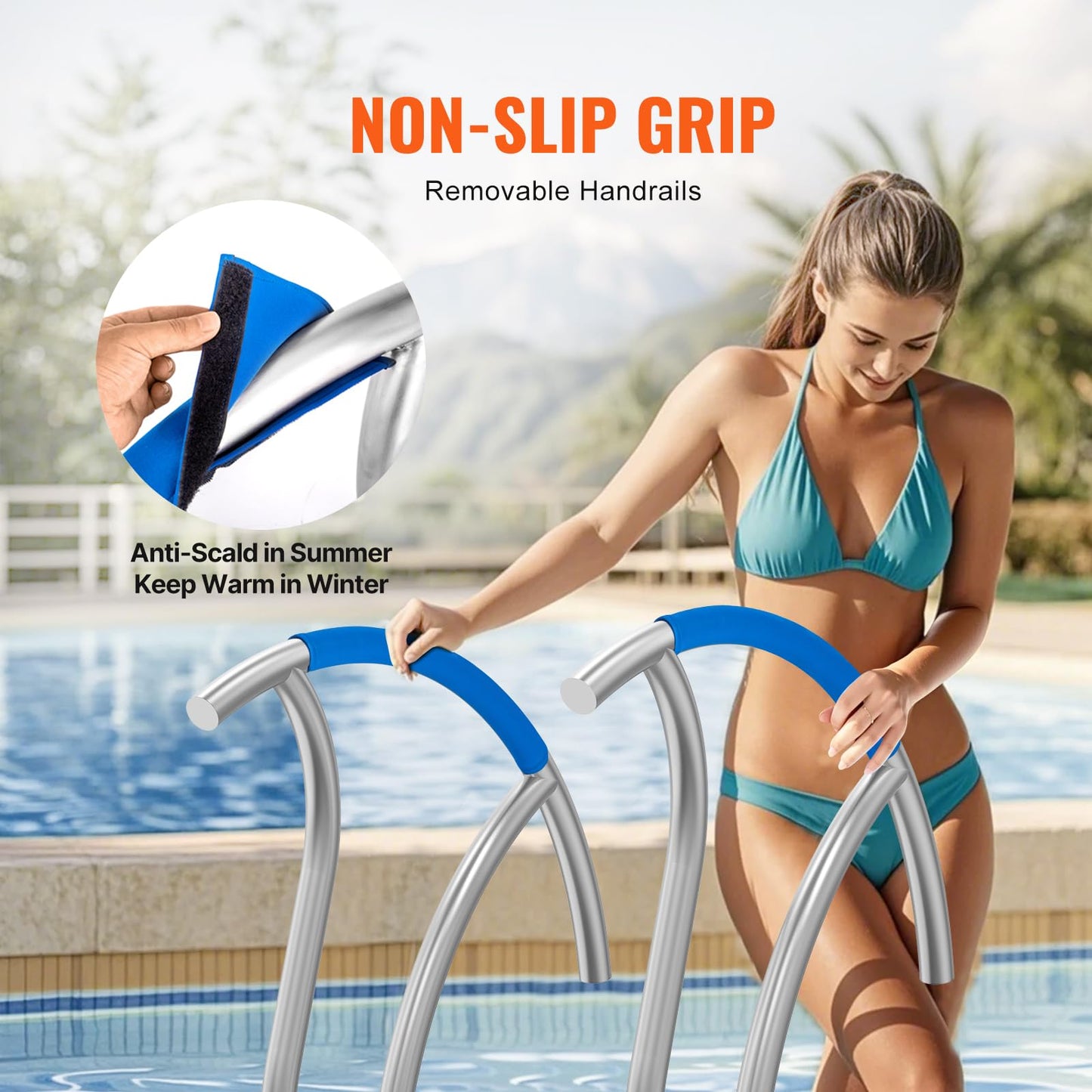 VEVOR Pool Handrail, 2 PCS 30x30 in Railing, Stainless Steel with Base Plate for Indoor/Outdoor, Safety Railing for Decks, Rust-Proof Grab Bar w/Grip Cover & Accessories for Spas