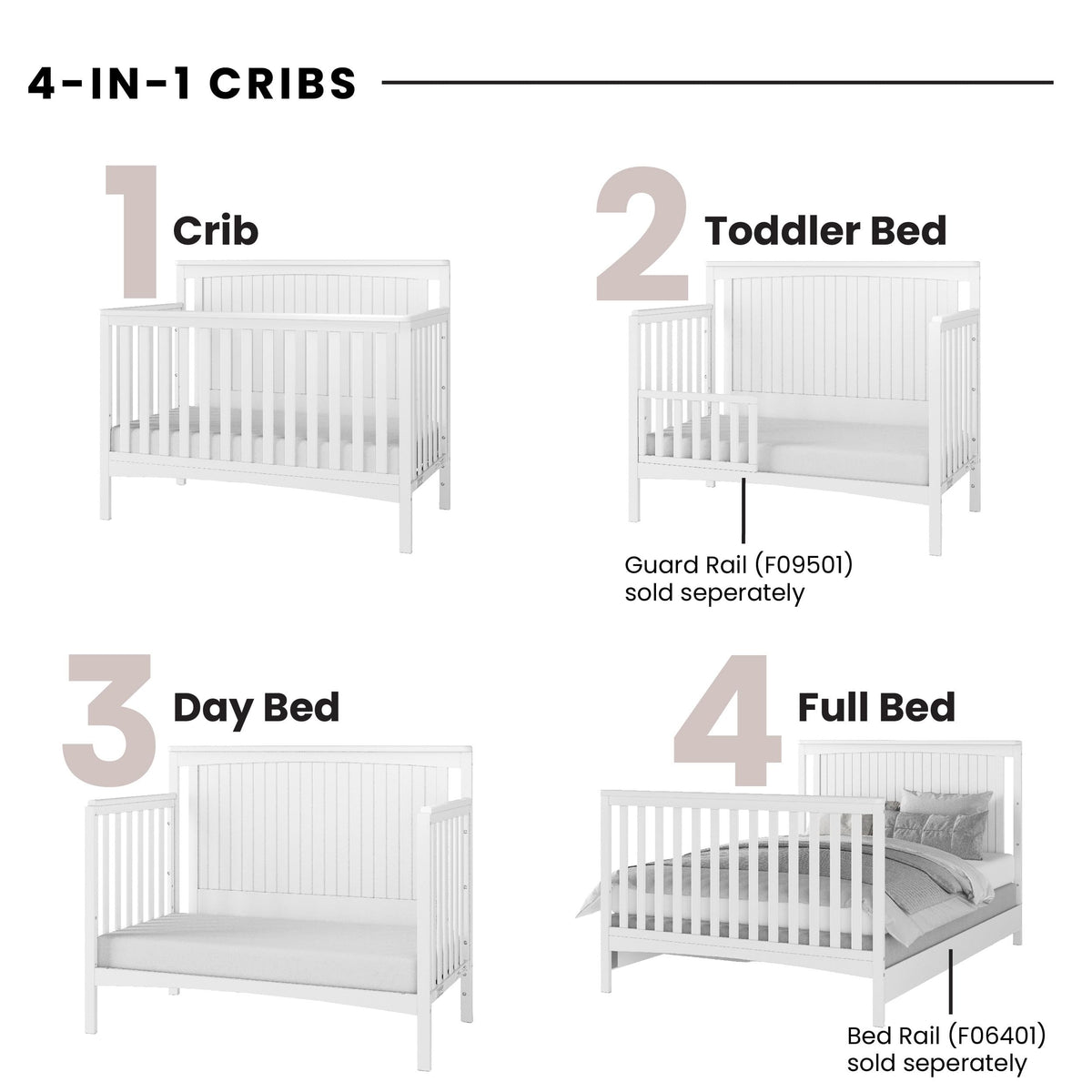 Child Craft Scout 4-in-1 Convertible Baby Crib Nursery Furniture Set - Baby Bed, Dresser with Changing Table Topper, Glider Chair, and Toy Box for Babies, Toddlers and Kids (4 Piece - Matte White)