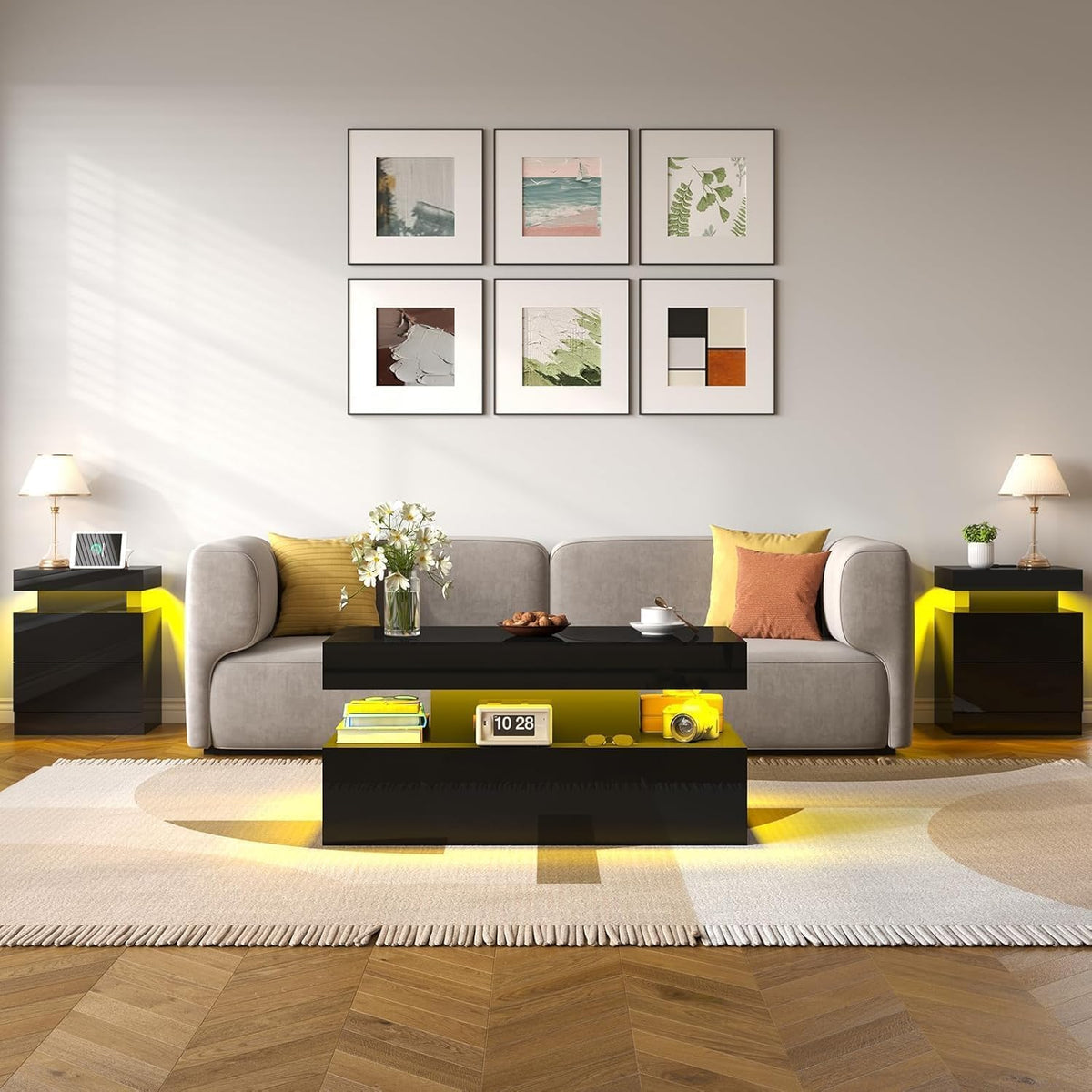 LUXOAK 3-Piece Modern Coffee Table Set with LED Lights