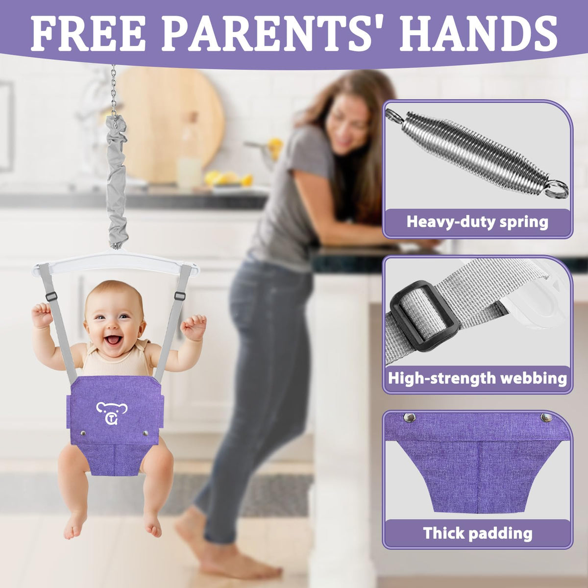 2 in 1 Toddler Swing & Baby Jumper, Foldable Baby Bouncer with Soft Cushion