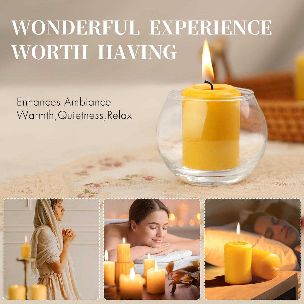 GINITIRI Beeswax Votive Candles Bulk, 8+ Hour Small Pillar Set