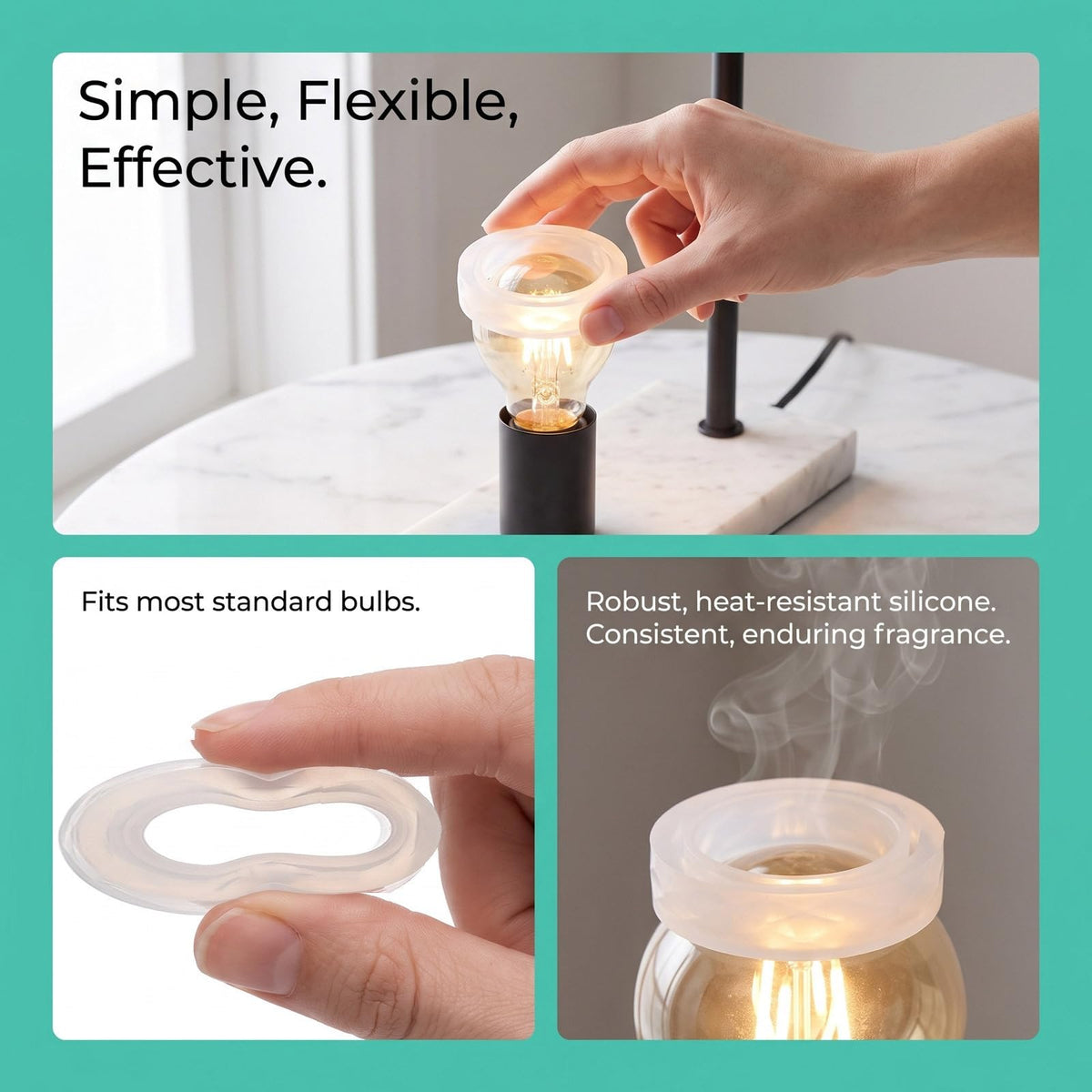 4 Pack White Silicone Bulb Aroma Diffuser Rings for Lamps