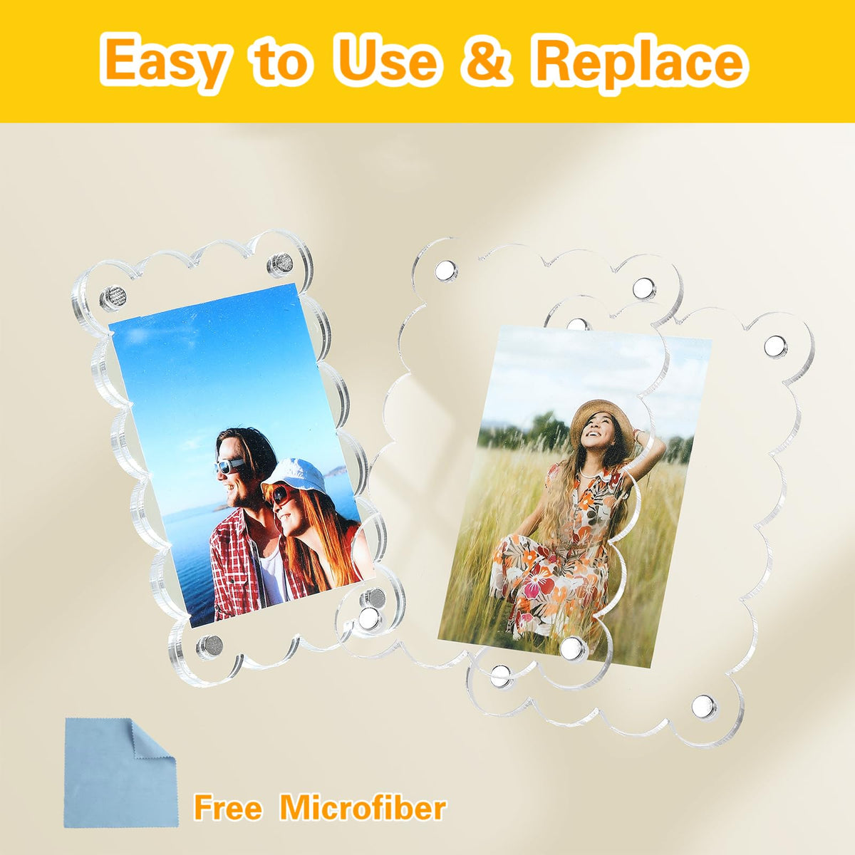 NEUREGY 10 Pack 2.36 x 3.54 Inch Acrylic Fridge Magnetic Frame Scalloped, Double Sided Polaroid Frame, Refrigerator Magnet Picture Frame for Fujifilm Instax Mini