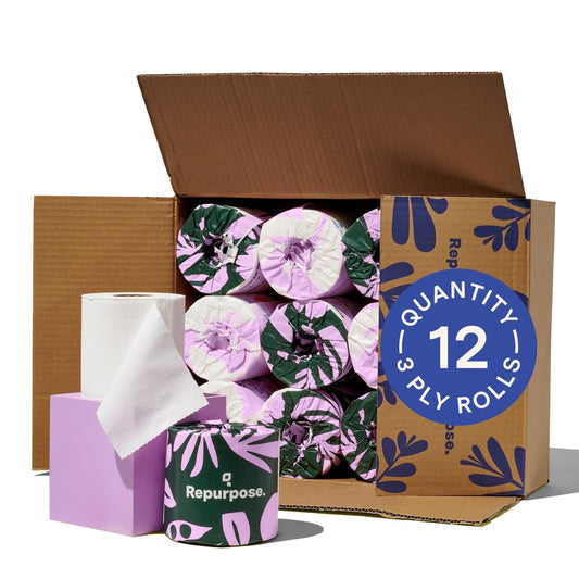 Repurpose 100% Compostable Bamboo Toilet Paper, 12 Rolls, 300 Sheets/Roll