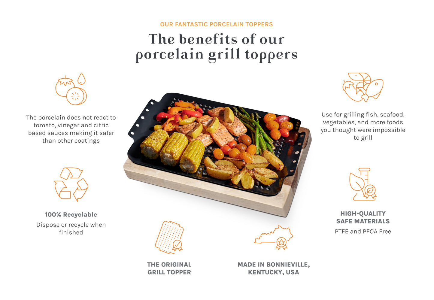 Oscarware Porcelain Coated Grill Topper – 16" x 12" BBQ Accessory for Grilling Meat, Veggies & More – Perfect for Tailgates & Camping