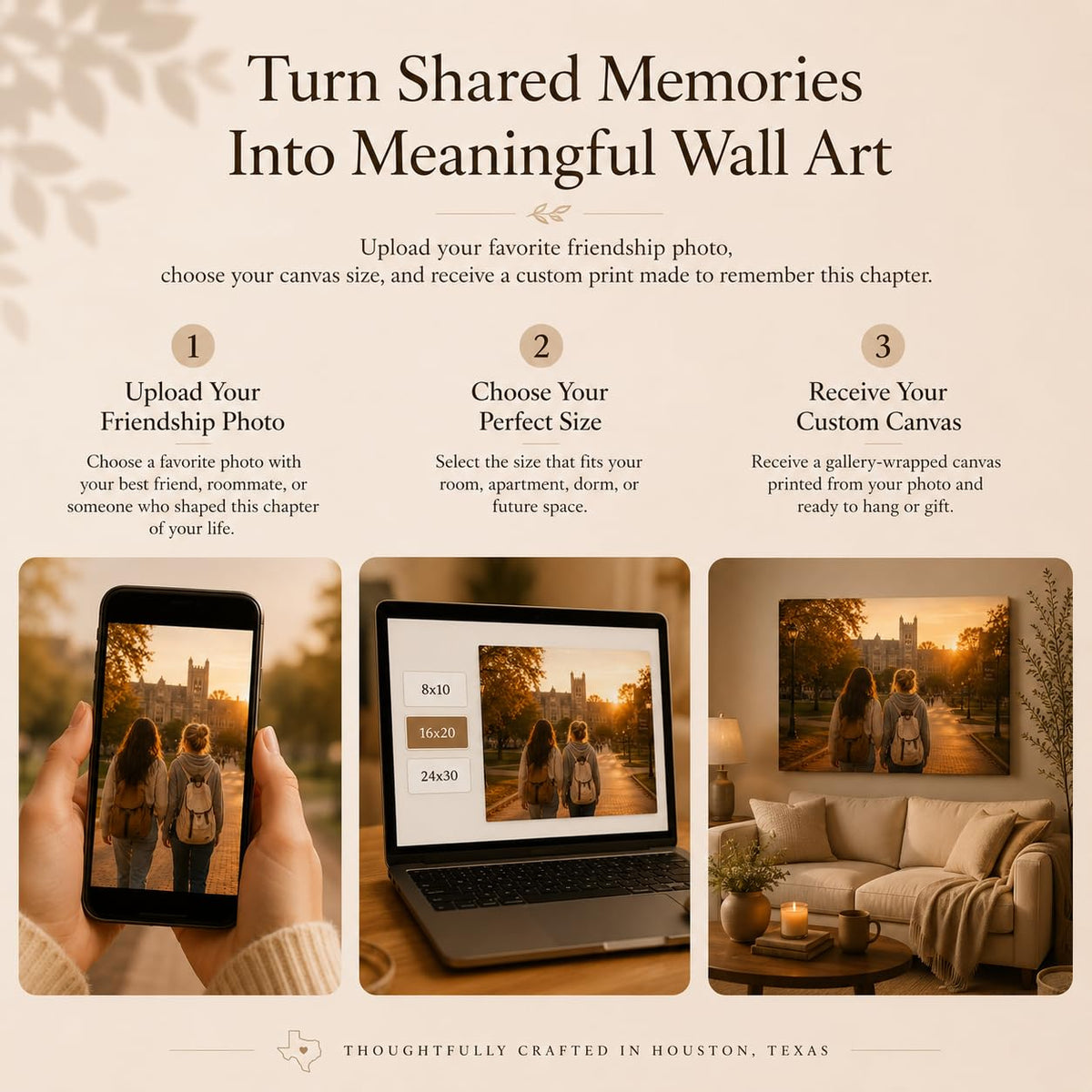 Personalized Friendship Canvas Print from Photo – Friendship Memory Keepsake for Best Friends, College Roommates & Graduation Memories, Custom Canvas Gift for Life Chapters & Meaningful Connections, 11" L x 14" W