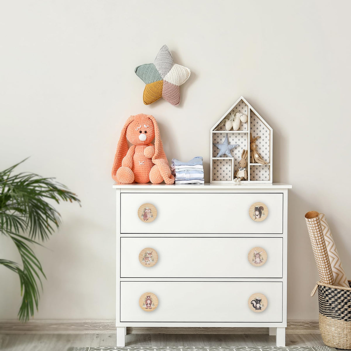 Lasyman 8Pack1.8 Natural Wood Nursery Dresser Cabinet Furniture Knobs Wooden Animal Cabinet Kids Cute Drawer Pulls