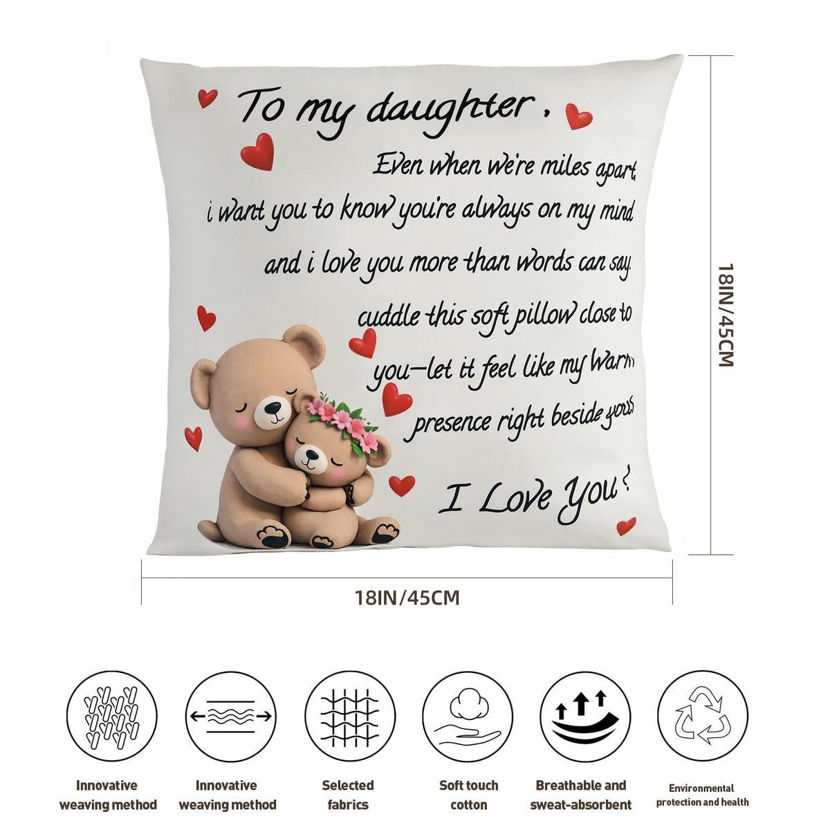 ZJRUIXI to My Daughter Throw Pillow Cover, 18 x 18 Inches - Girl's Birthday Gift, Parent-Child Interaction Gift, Decorative Cushion Case for Bedroom & Sofa, A Gift from Mom and Dad (Daughter)
