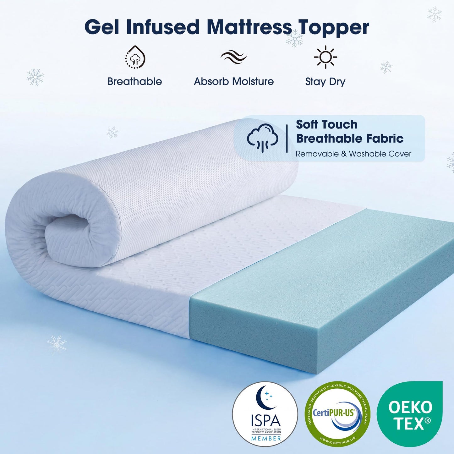 VALUXE 3 Inch Gel Memory Foam Mattress Topper King Size High Density Cooling Pad Pressure Relief Bed Topper (with Removable & Bamboo Cover)