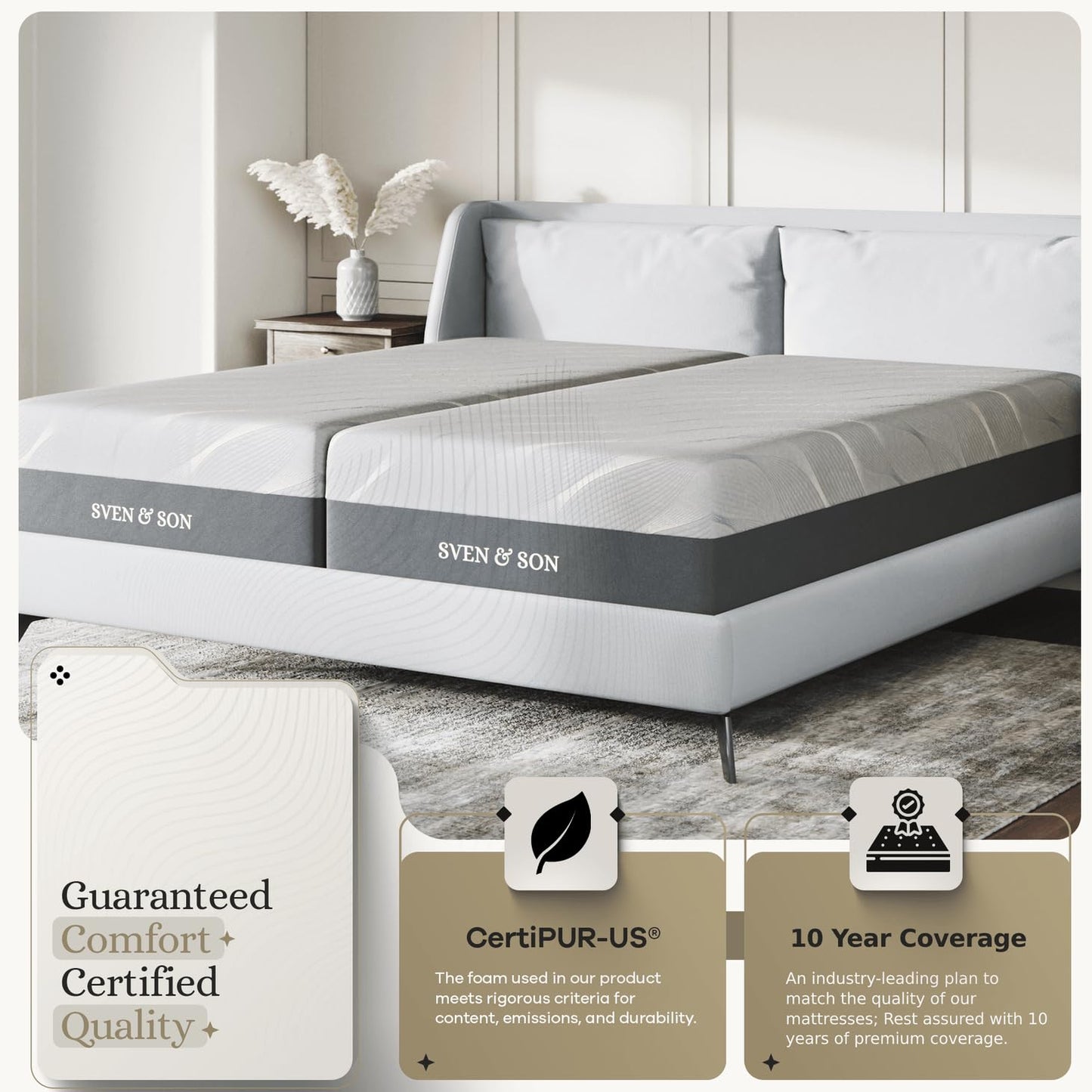 Sven & Son Hybrid Spring Mattress, CertiPUR-US Certified Foam, Fiberglass-Free, Made in the USA, 14 inch Medium Soft - Split California King