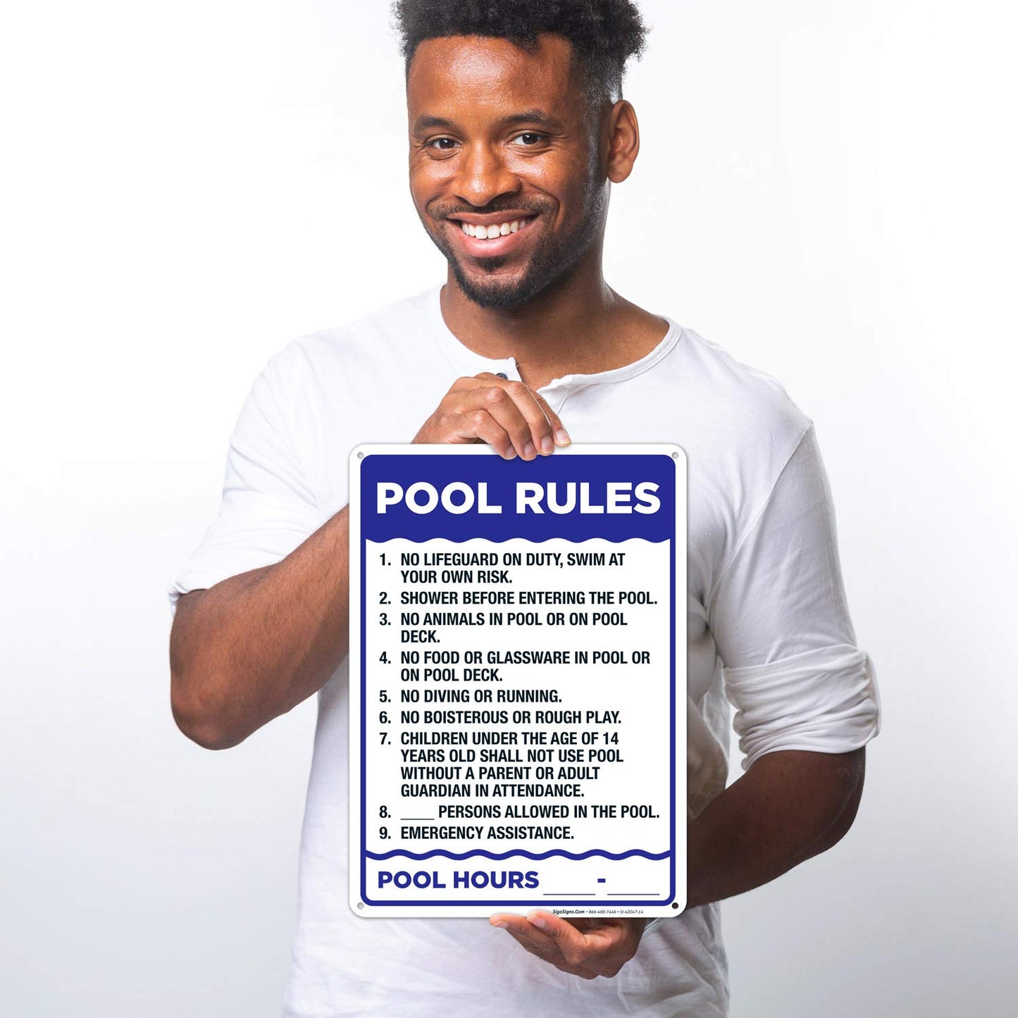 Pool Rules Sign, 10x14 Inches, Rust Free .040 Aluminum, Fade Resistant, Made in USA