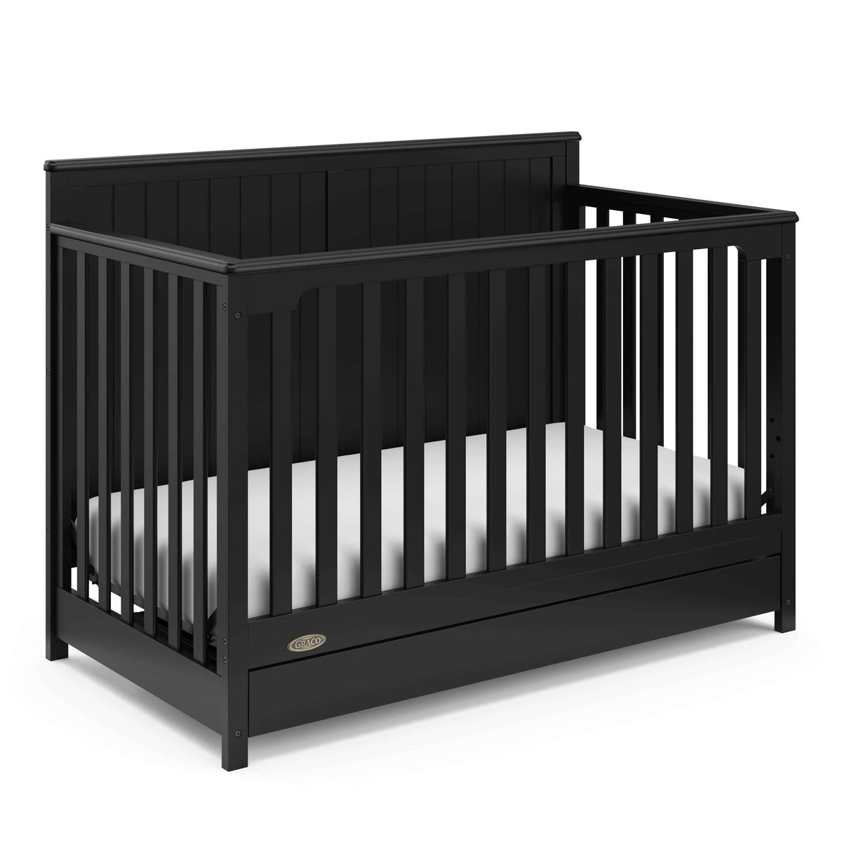 Graco Hadley 5-in-1 Convertible Crib with Drawer (Black) – GREENGUARD Gold Certified, Fits Standard Crib Mattress, Converts to Toddler Bed, Daybed and Full Bed, 4 Adjustable Mattress Heights