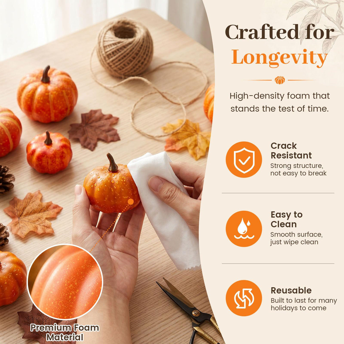 DomeStar 38 PCS Fake Pumpkin Set, 8 PCS Pumpkins for Decorating, Fall Table