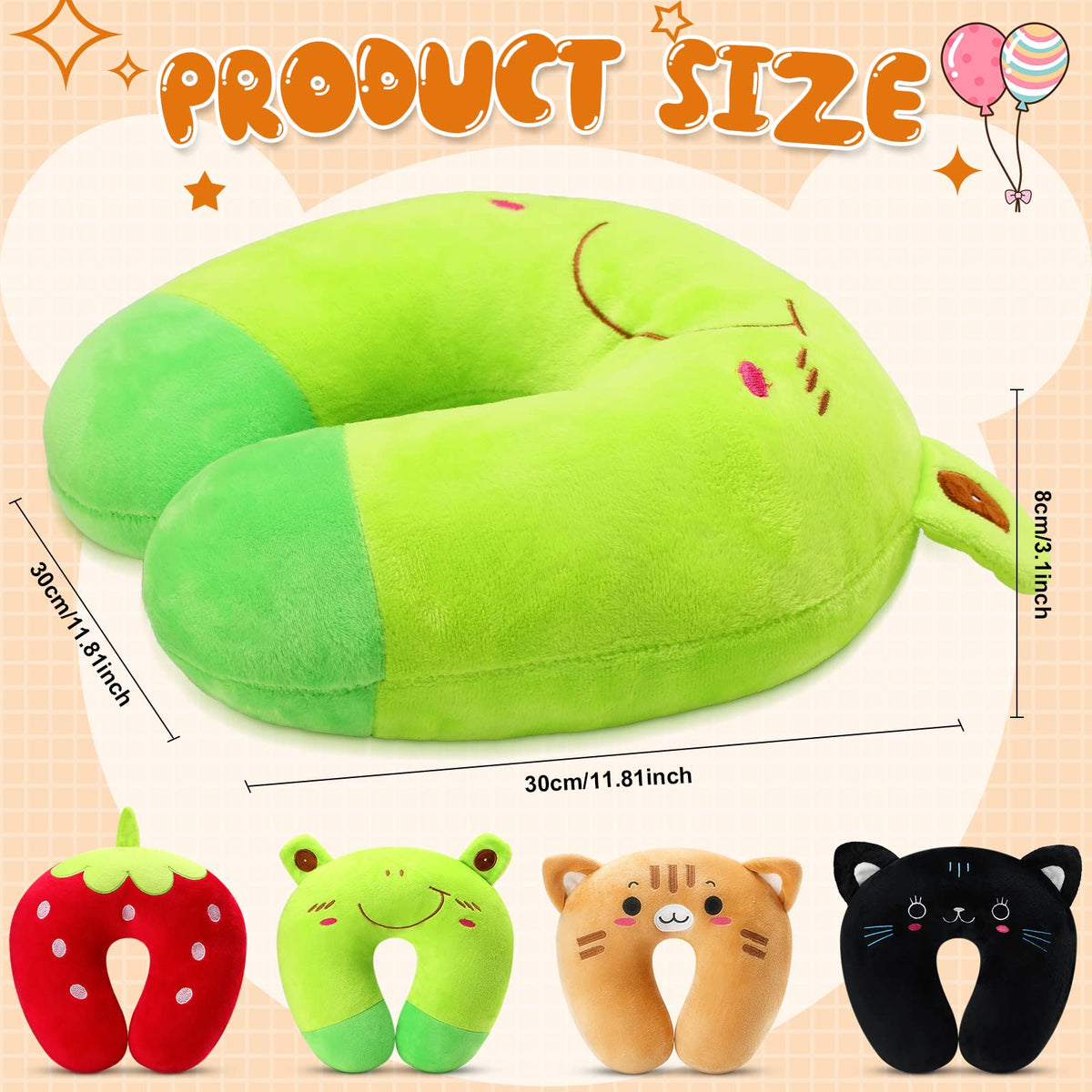 Maitys 4 Pcs Kids Travel Neck Pillow, Cute Animal U Shaped Head Support