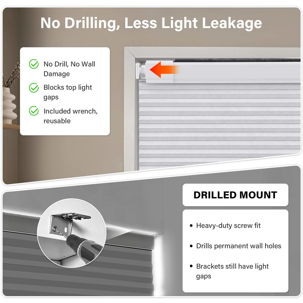 SUNOFF Cordless No Drill Blackout Cellular Shades, 34" W x 64" H, White
