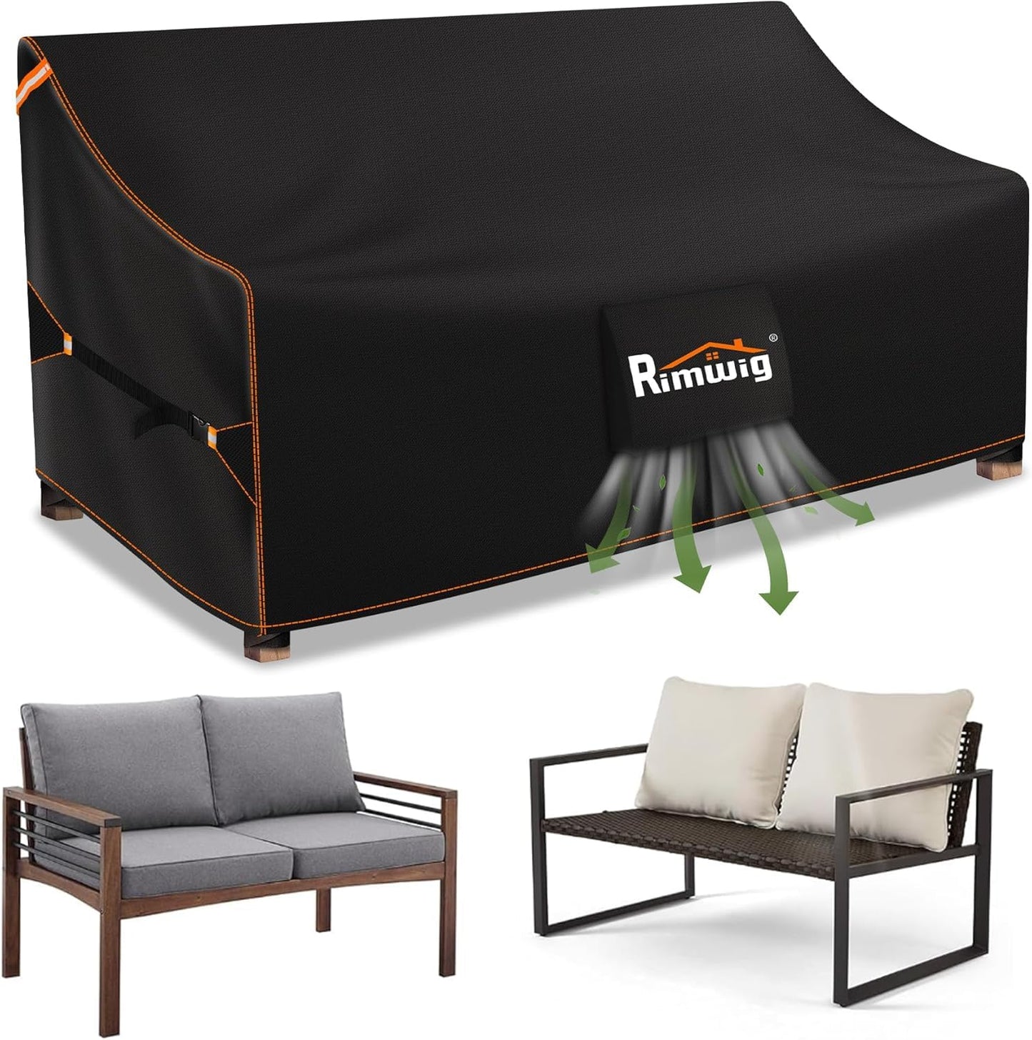 Patio Sofa Furniture Covers Waterproof, 2-Seater Outdoor Couch Cover Fits to Outdoor Loveseat Cover with Air Vent 54W x 38D x 35H inches