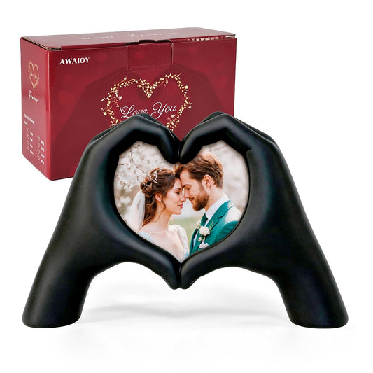 AWAIOY Heart Hand Picture Frame 3x3, Black Resin Love Sculpture Photo Frame