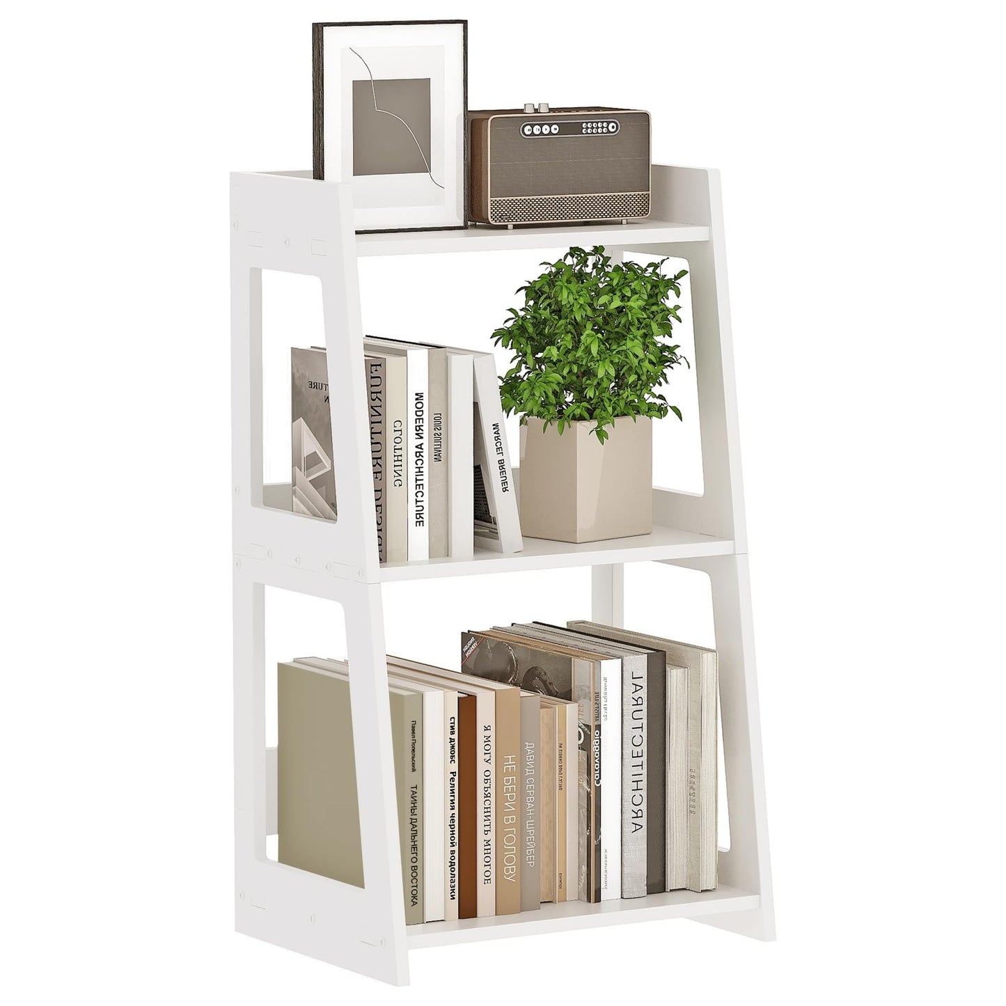 POBOMULI 3-Tier Bathroom Ladder Shelf Freestanding, White Floor Shelves Open Shelving Unit, Small Bookshelf Nightstand for Home Study Laundry Room (11.8" D x 15.7" W x 27.6" H)