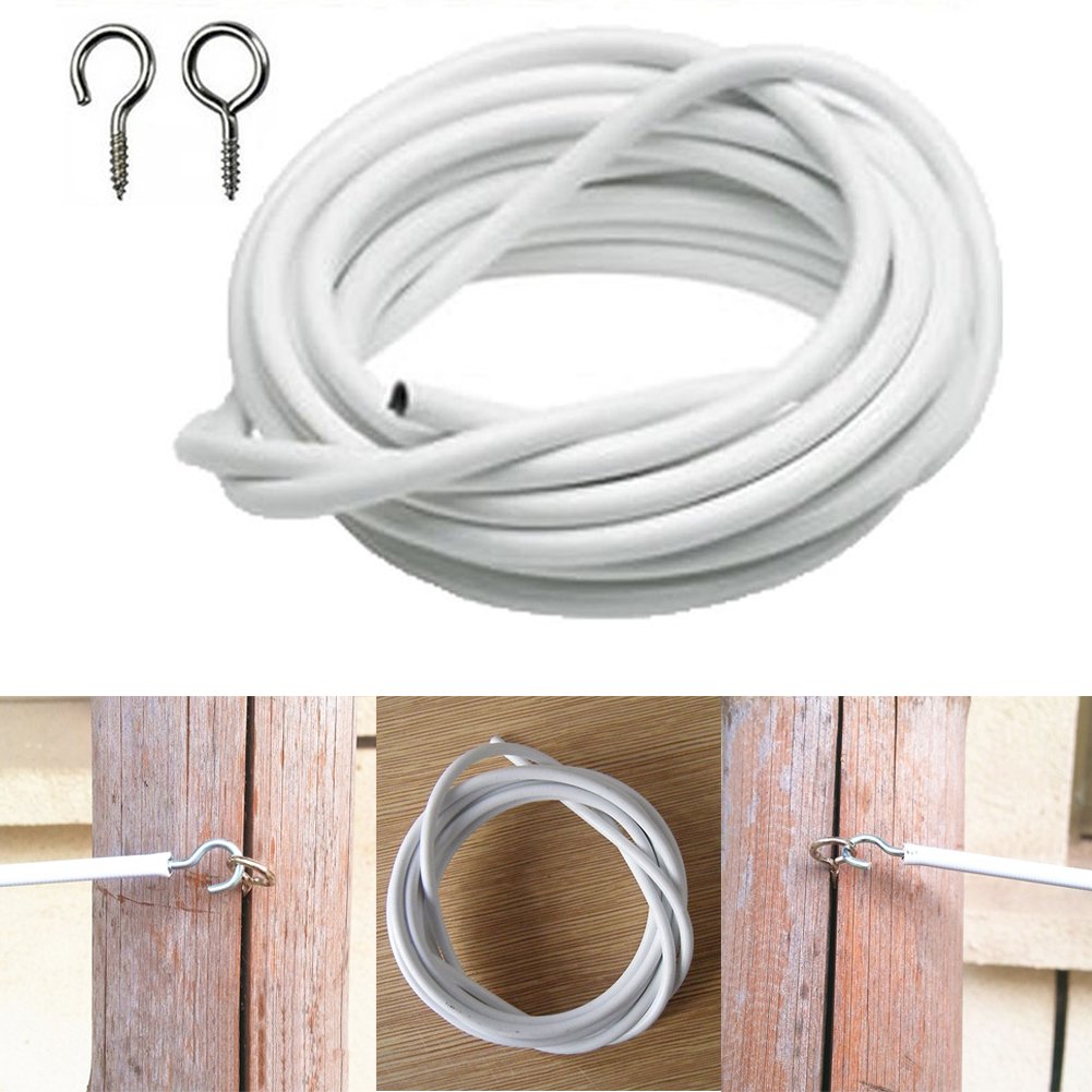 White Net Curtain Wire Kit, No Stretch Hanging Cord, 4 Hooks & 4 Fish Eyes
