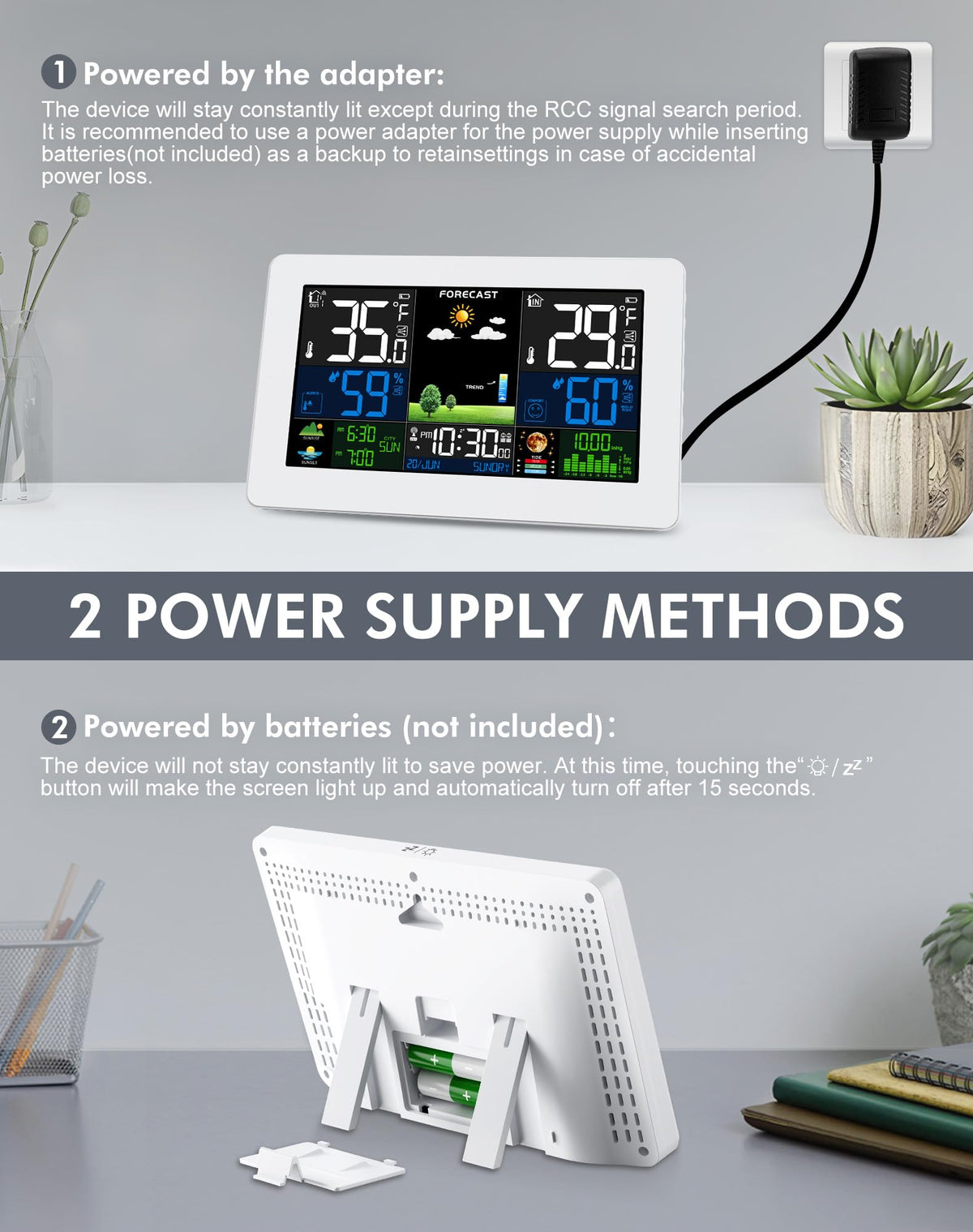 Weather Station Wireless Indoor Outdoor with Atomic Clock, 1 Sensor,White