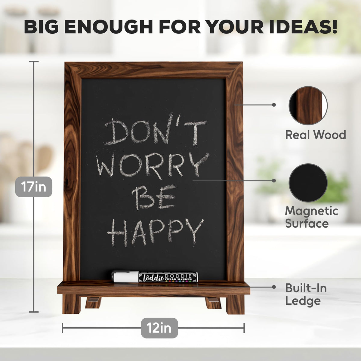 Loddie Doddie Mini Chalkboard Sign Easel, Place Cards, Dark Brown, 12"x17"