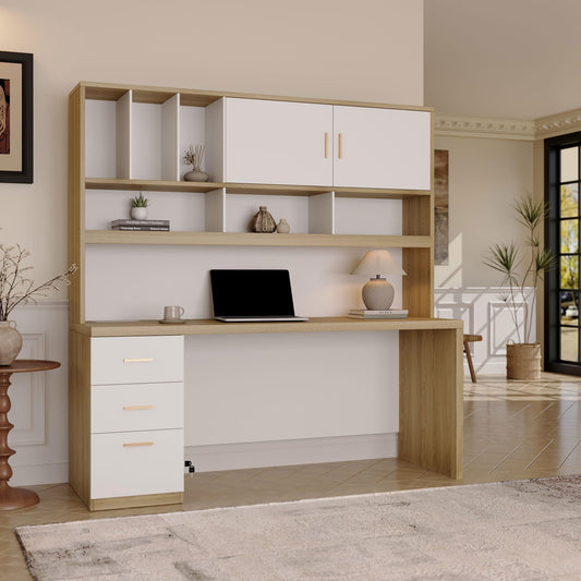 ModernMate 72.8" Computer Desk with Hutch and Drawers