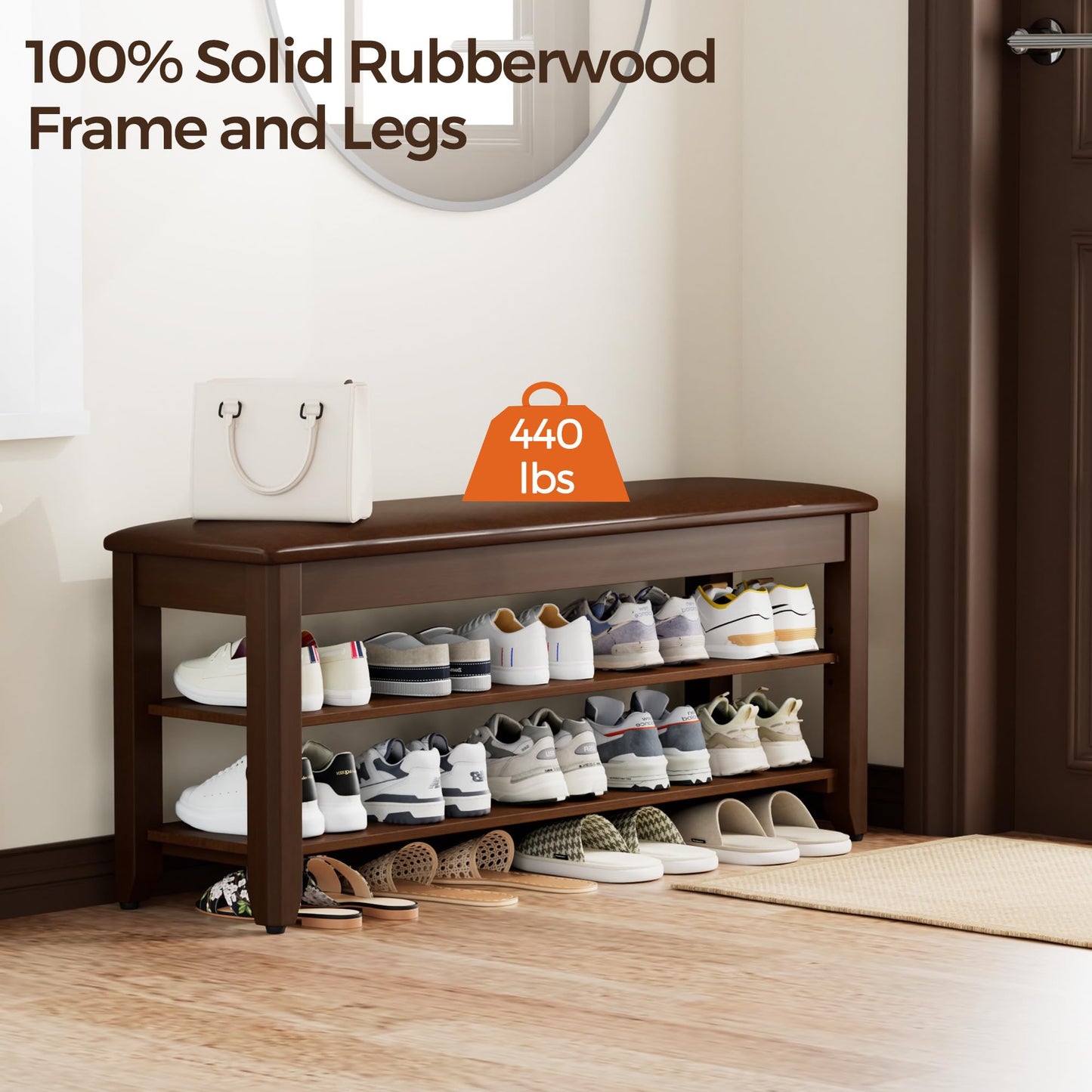Homleke 39.4" Wide Solid Wood Shoe Rack Bench with Flip-Top Storage