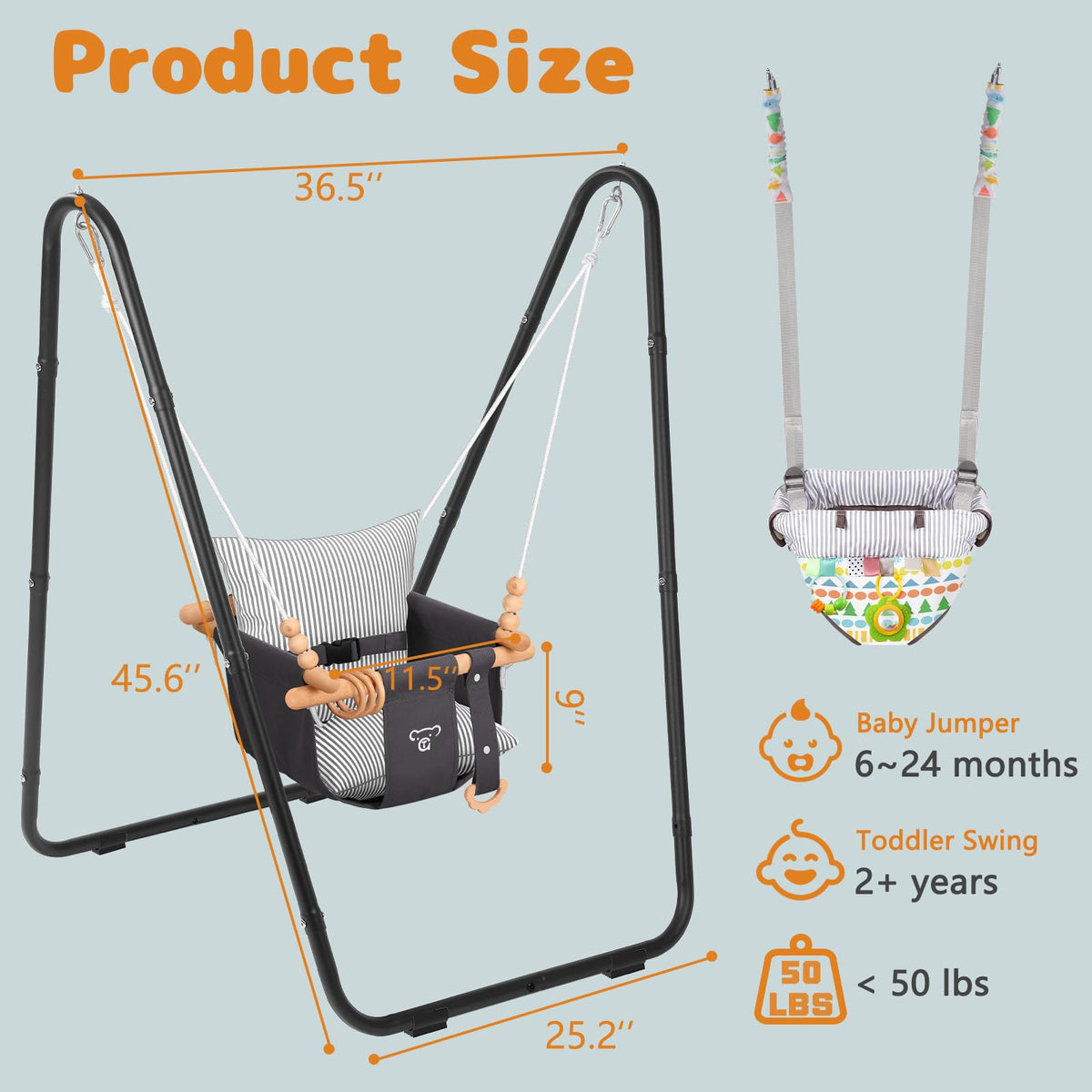 2-in-1 Baby Bouncer Jumper & Toddler Swing, Outdoor/Indoor Baby Swing with 5-Point Safety Harness, Space-Saving Design, Stable and Secure Jumper for Baby