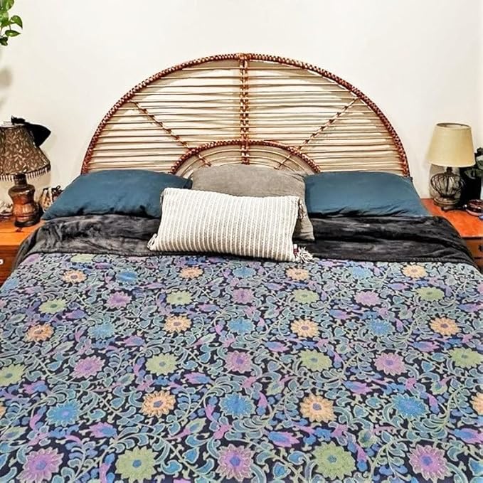 direfly Handwoven Rattan Headboard - Natural Wicker & Solid Wood Frame - Boho Chic Bedroom Decor for Queen/King/Full/Double Beds
