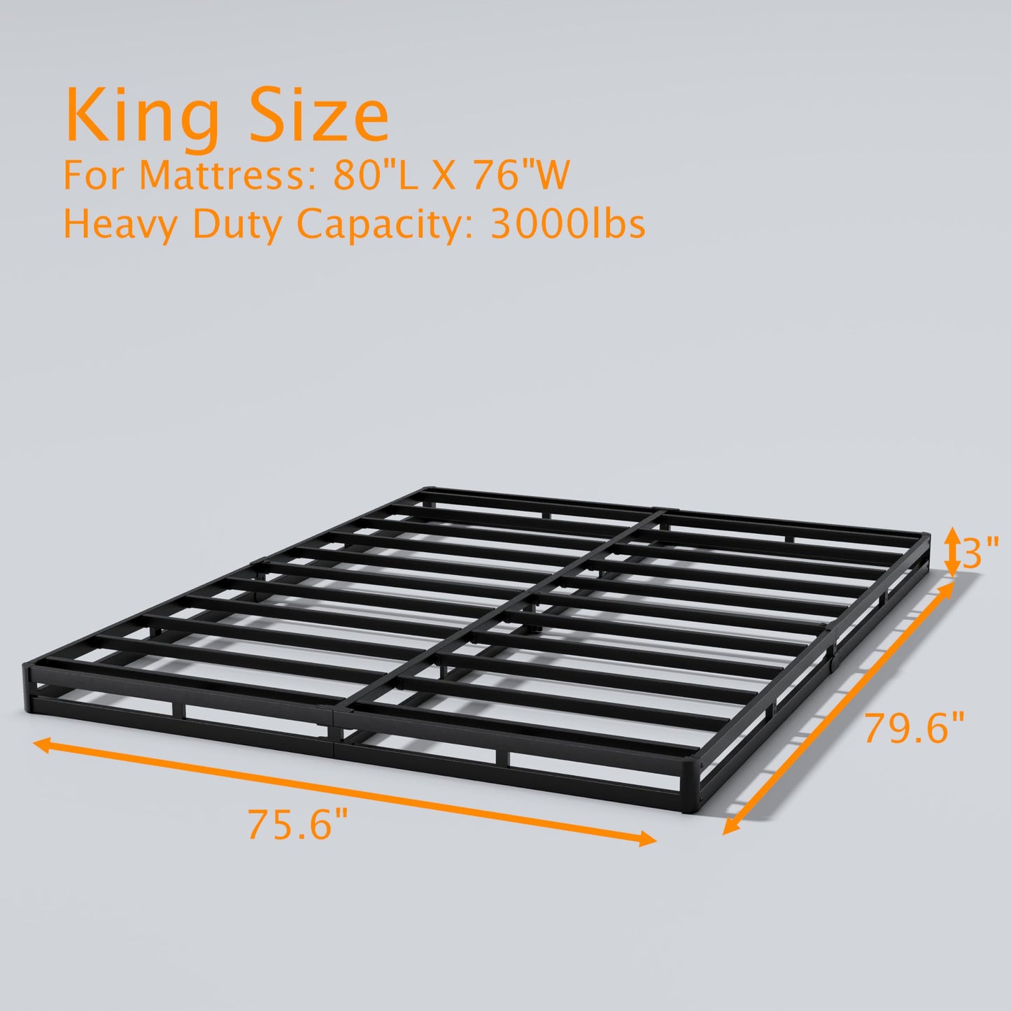 Snaye Low Profile King Box Spring 3 Inch, 3000lbs Heavy Duty Box Spring King Size Bed Base Metal Mattress Foundation, Easy Assembly, Noise Free