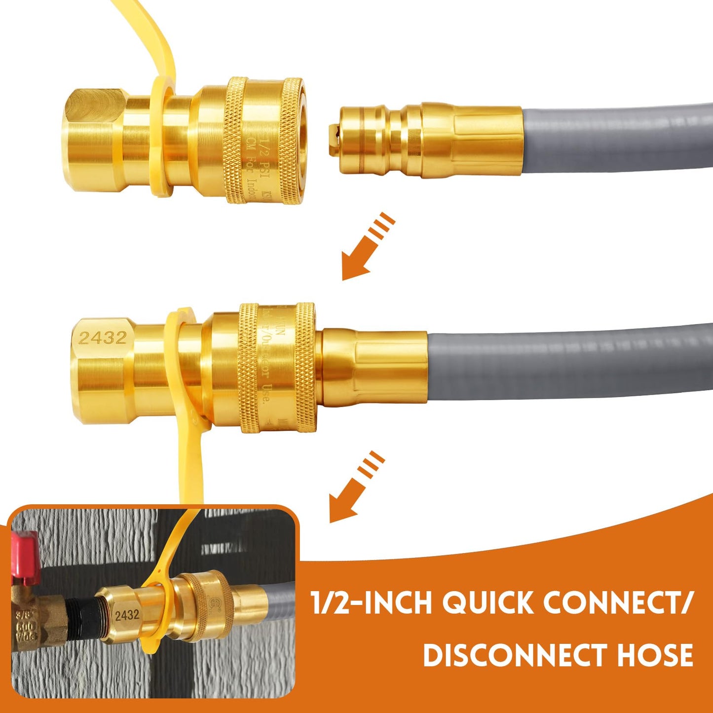 GasSaf 6 FT 1/2" ID Natural Gas Hose with Quick Connect Fitting, Natural Gas Conversion Kit for Gas Grill, Generator, Patio Heater and More - CSA Certified
