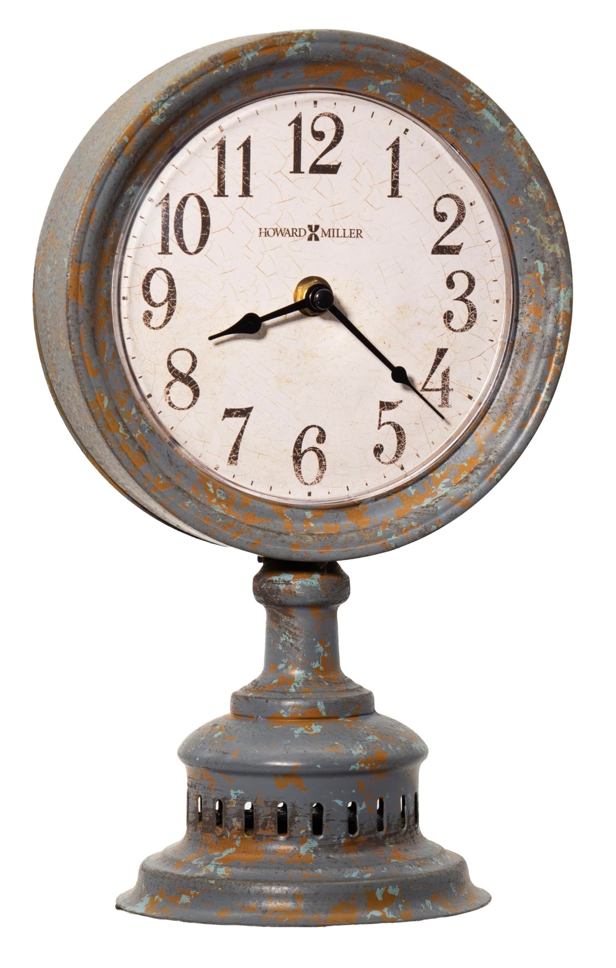 Howard Miller Ardie Mantel Clock – Black Aged Metal Frame, Arabic Numerals, Convex Glass Crystal, Battery-Powered Quartz Movement