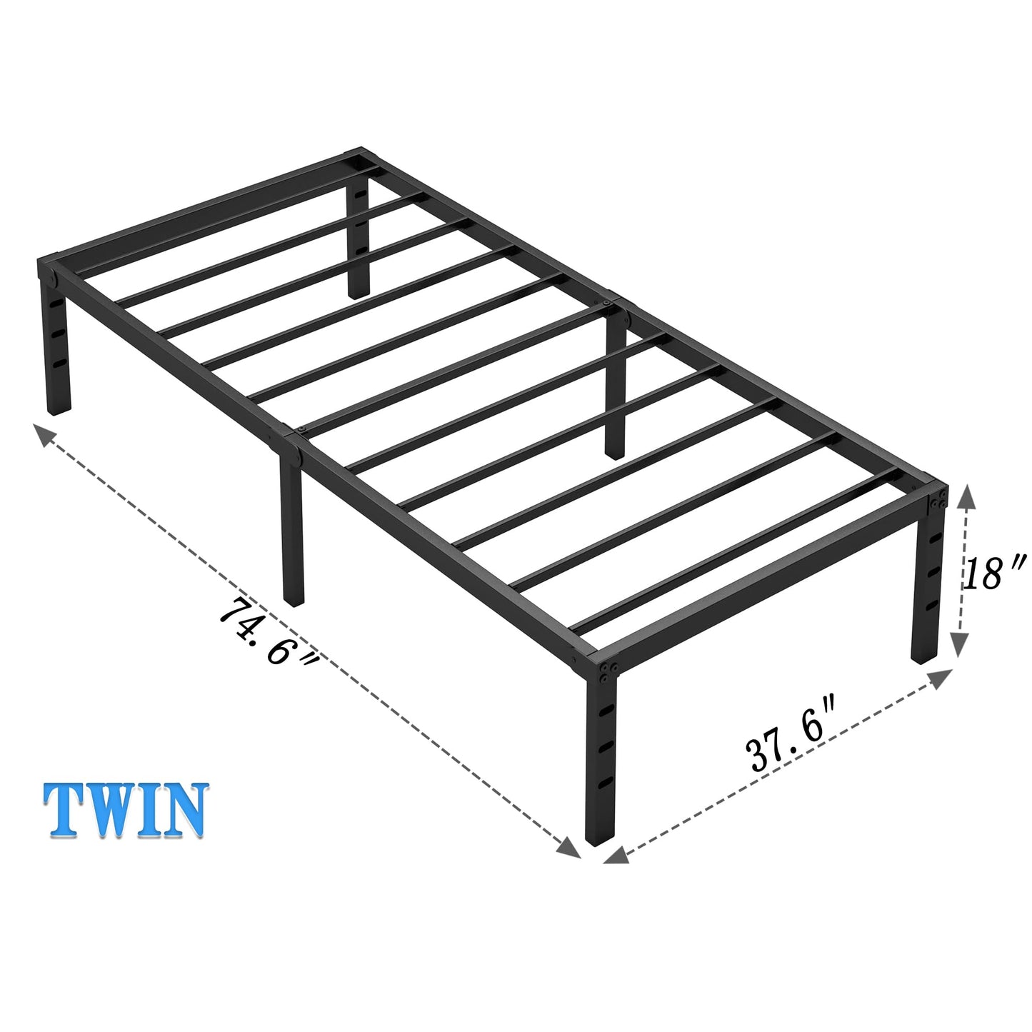 NEW JETO Metal Bed Frame,Twin Size Bed Frame with Storage Space,Heavy Duty Sturdy Mattress Foundation,Easy Assembly,No Box Spring Needed, Black,18 Inch,Twin