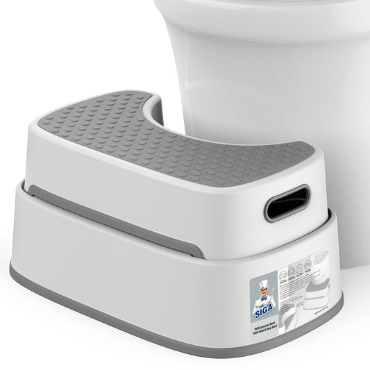 MR.SIGA Toilet Stool Squat Adult, Bathroom Stool Heavy Duty, Anti Slip Toilet Step for Bathroom, Toddler Step Stool for Kids, Off-White & Dark Gray